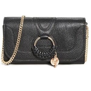 See By Chloe Hana Phone Wallet Black Leather Bag Flap Shoulder Chain Crossbody